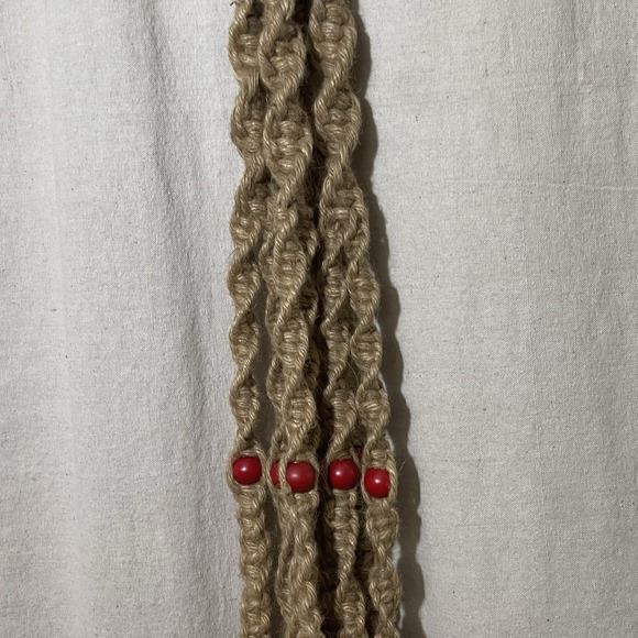 Vintage Macrame Jute Plant Hanger Large Planter Basket 75" BOHO Wood Bead 70s - Picture 3 of 11